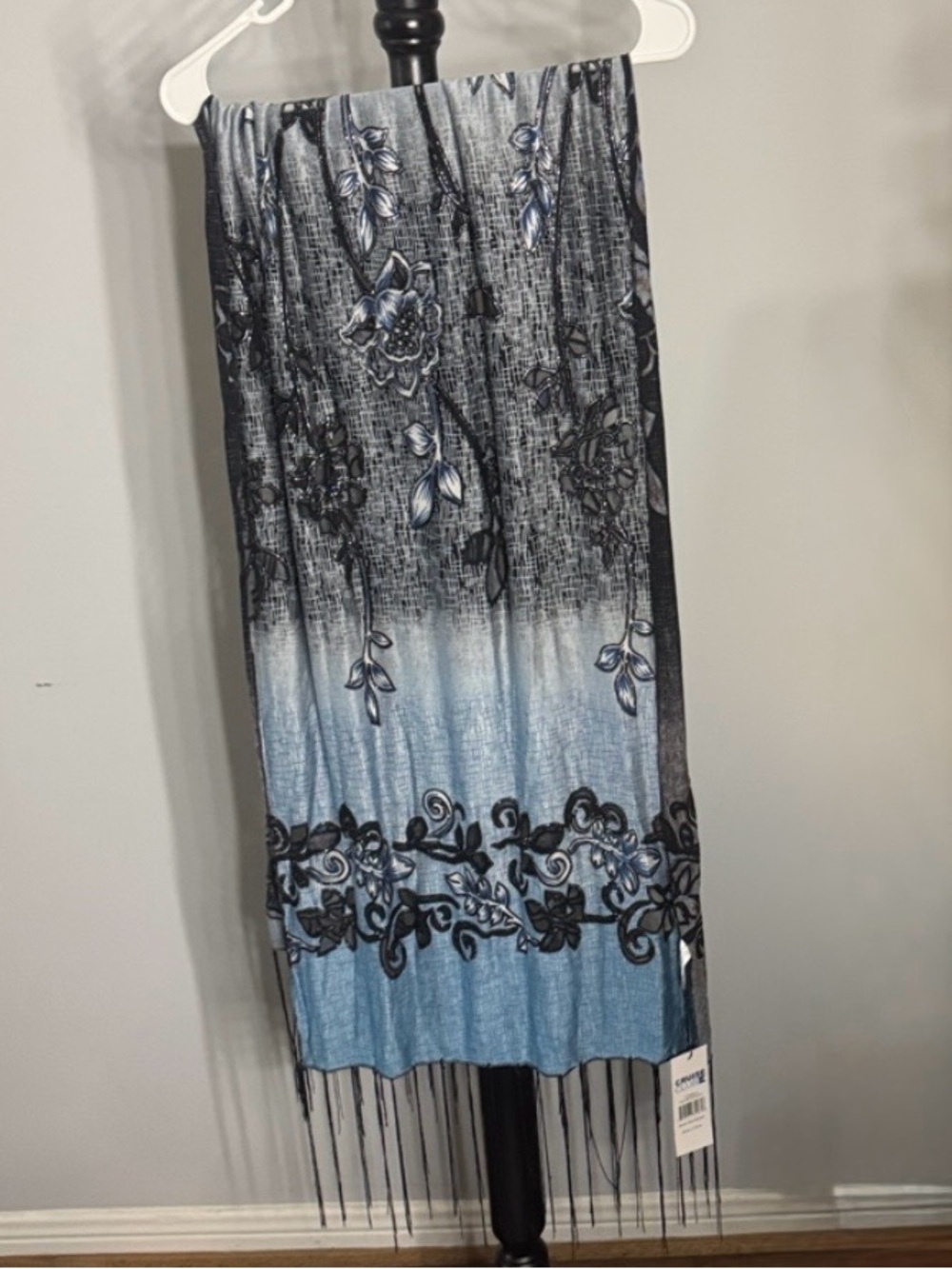 Blue Ombre Fringe Burnout Scarf 37.B